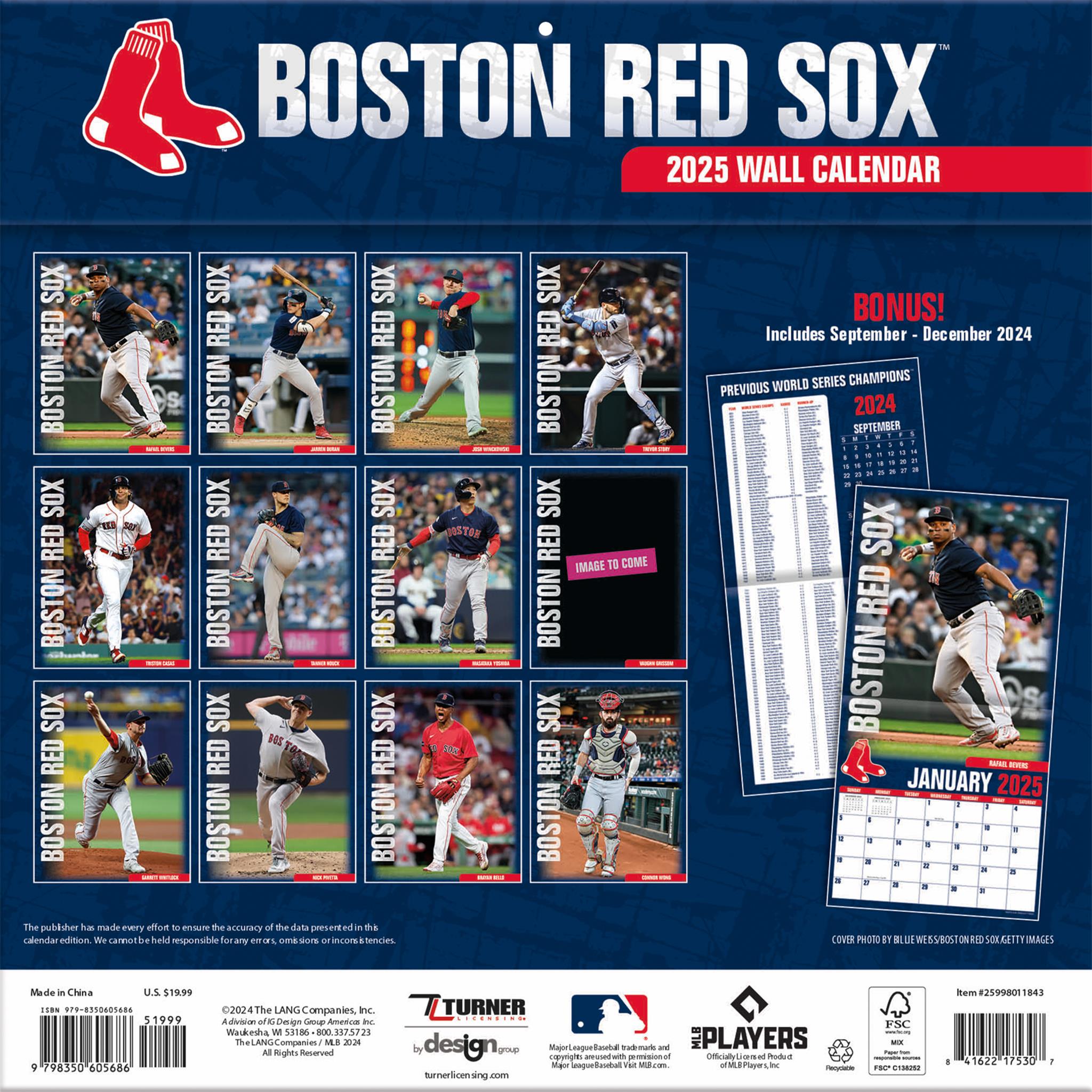 MLB Boston Red Sox Wall 2025 Calendar