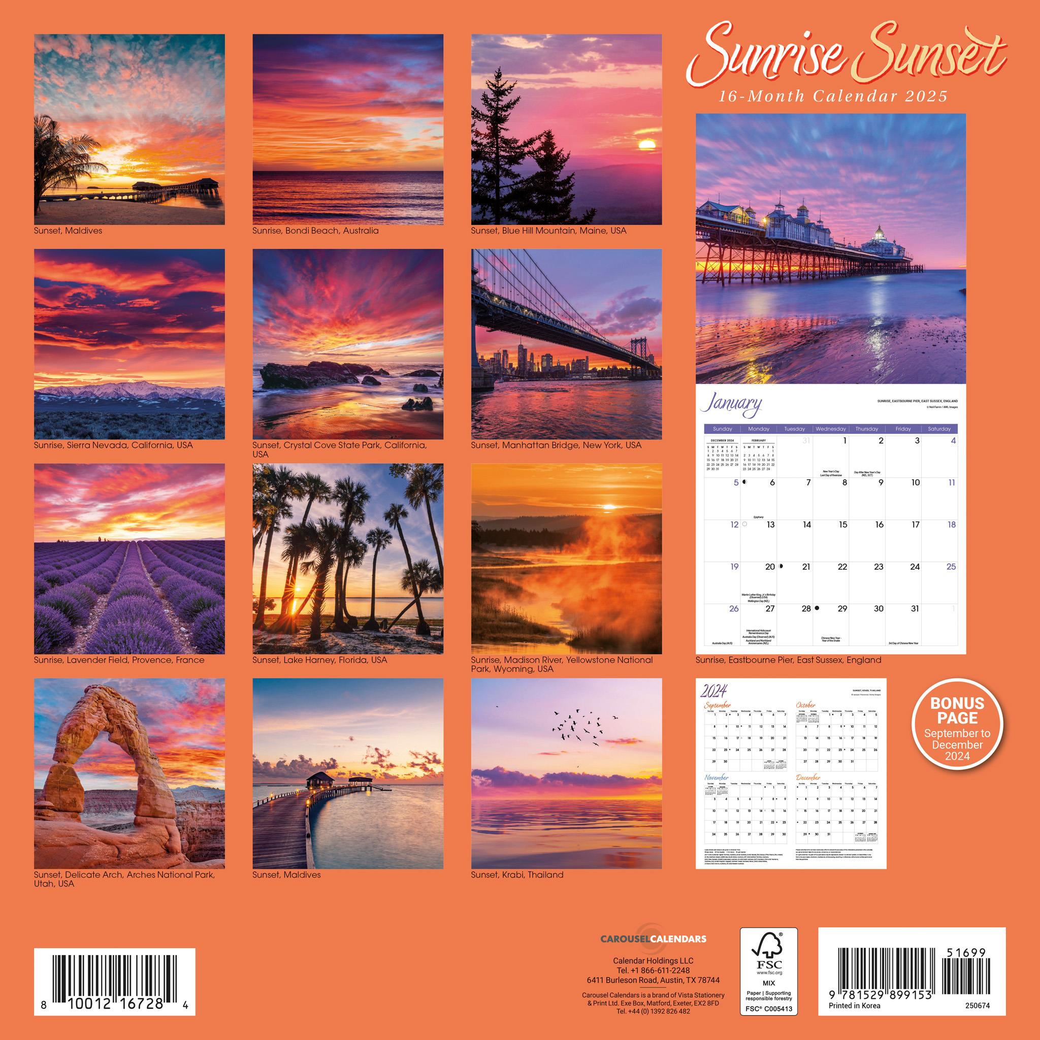 Sunrise Sunset Wall 2025 Calendar