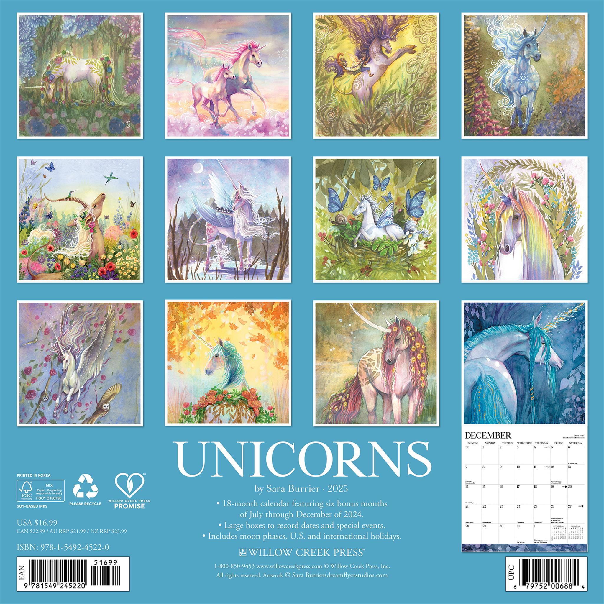 Unicorns By Sara Burrier Wall 2025 Calendar - Online Exclusive