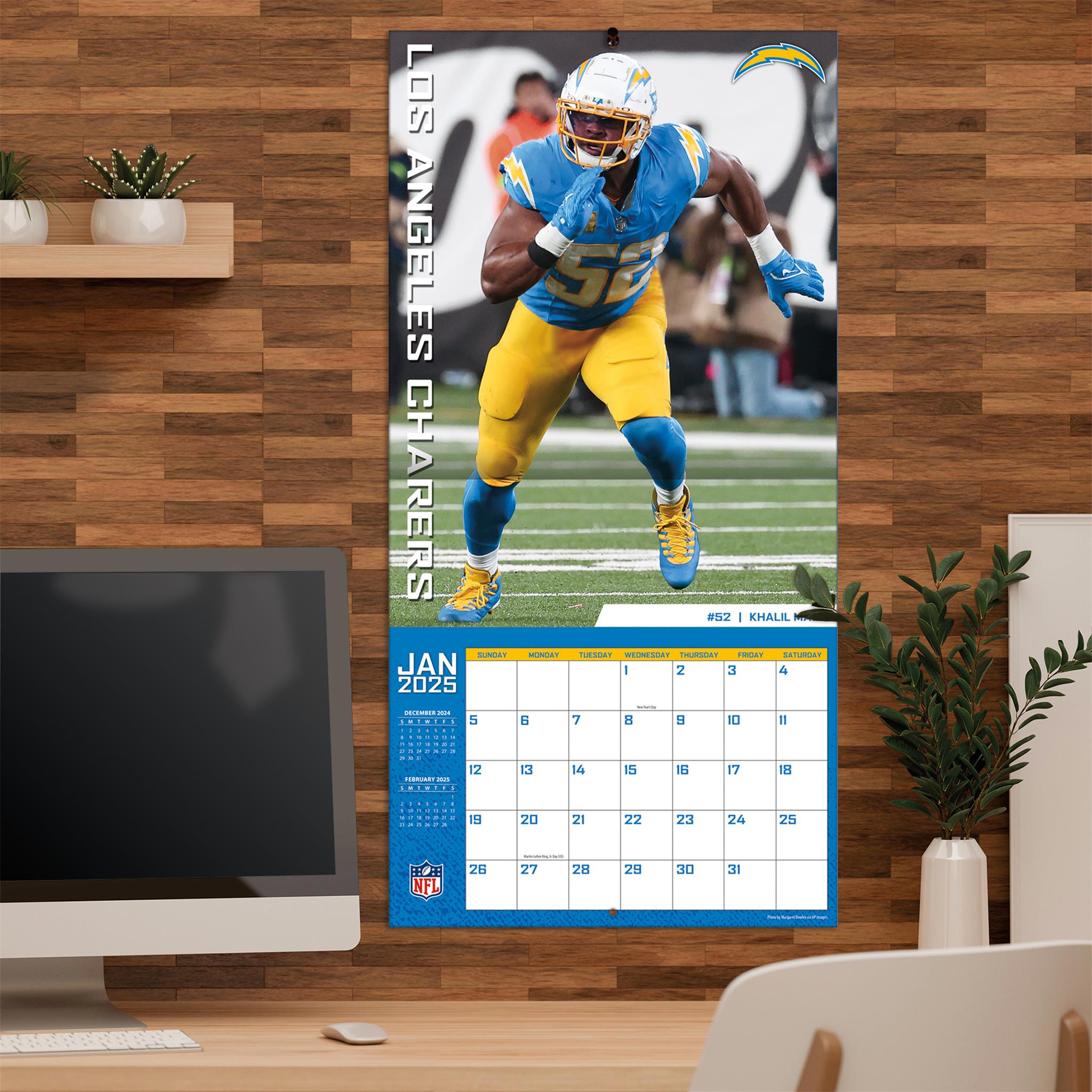 NFL Los Angeles Chargers Wall 2025 Calendar - Online Exclusive