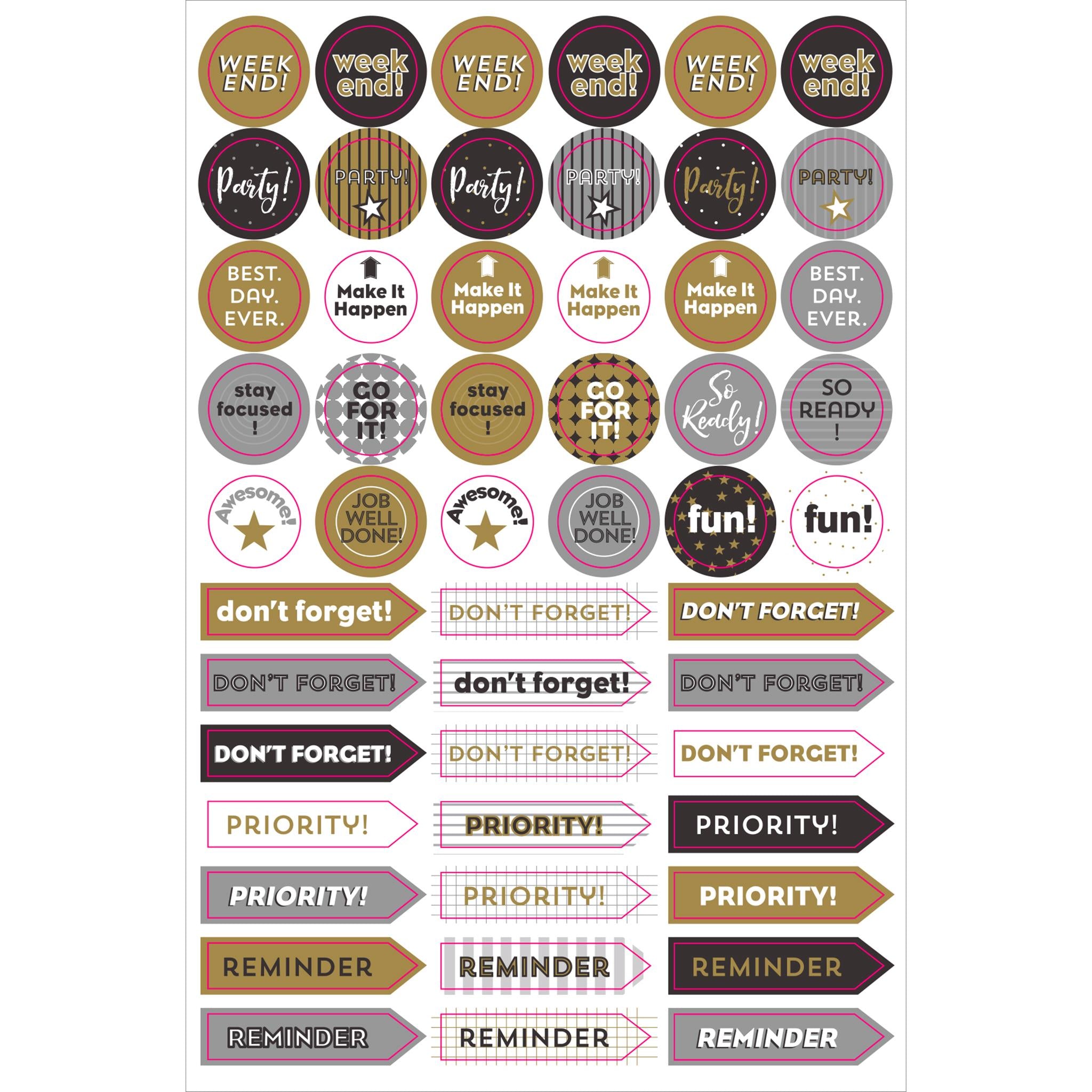 Black and Gold Essentials Planner Stickers