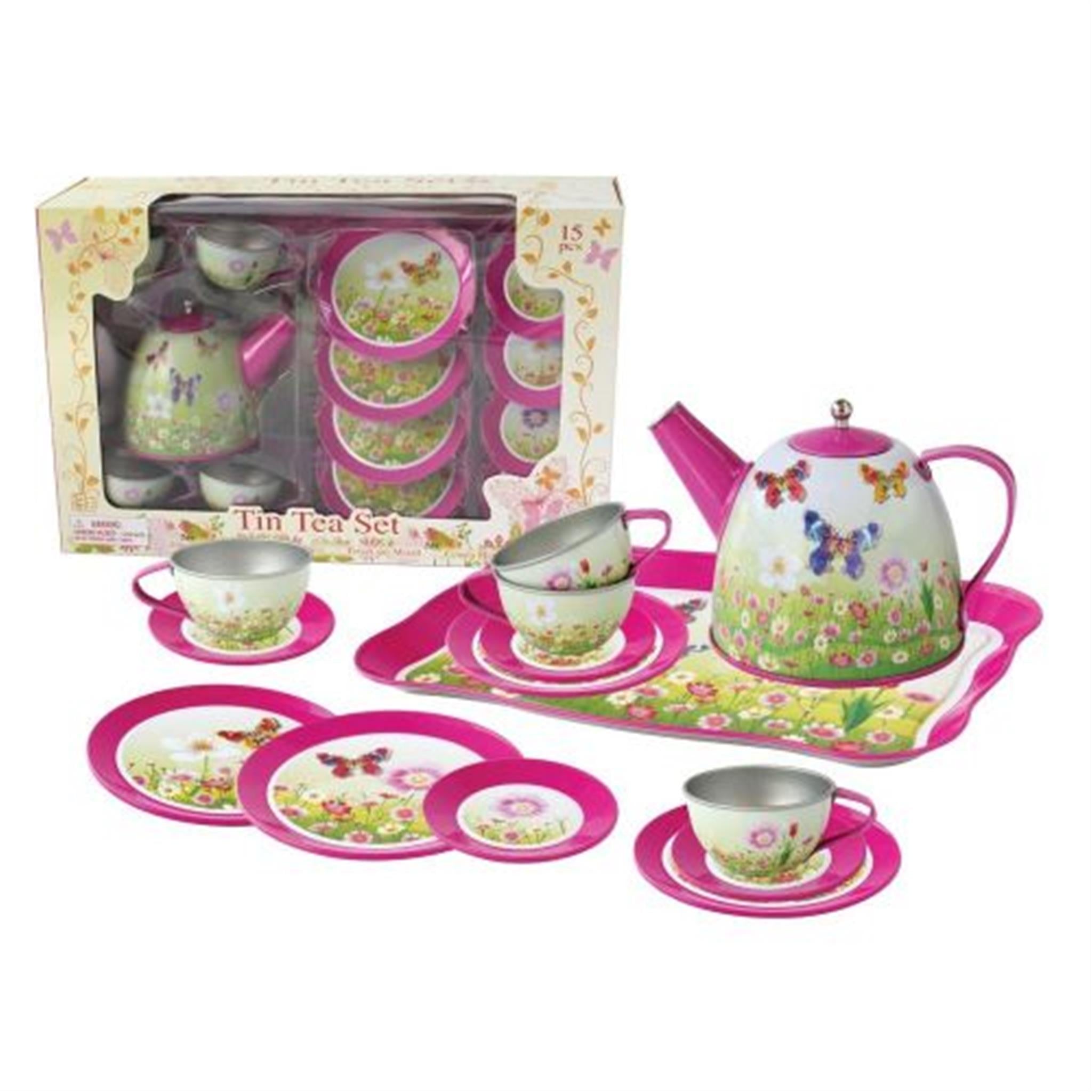 Tea Set Tin 15pc Assorted Colour Butterfly