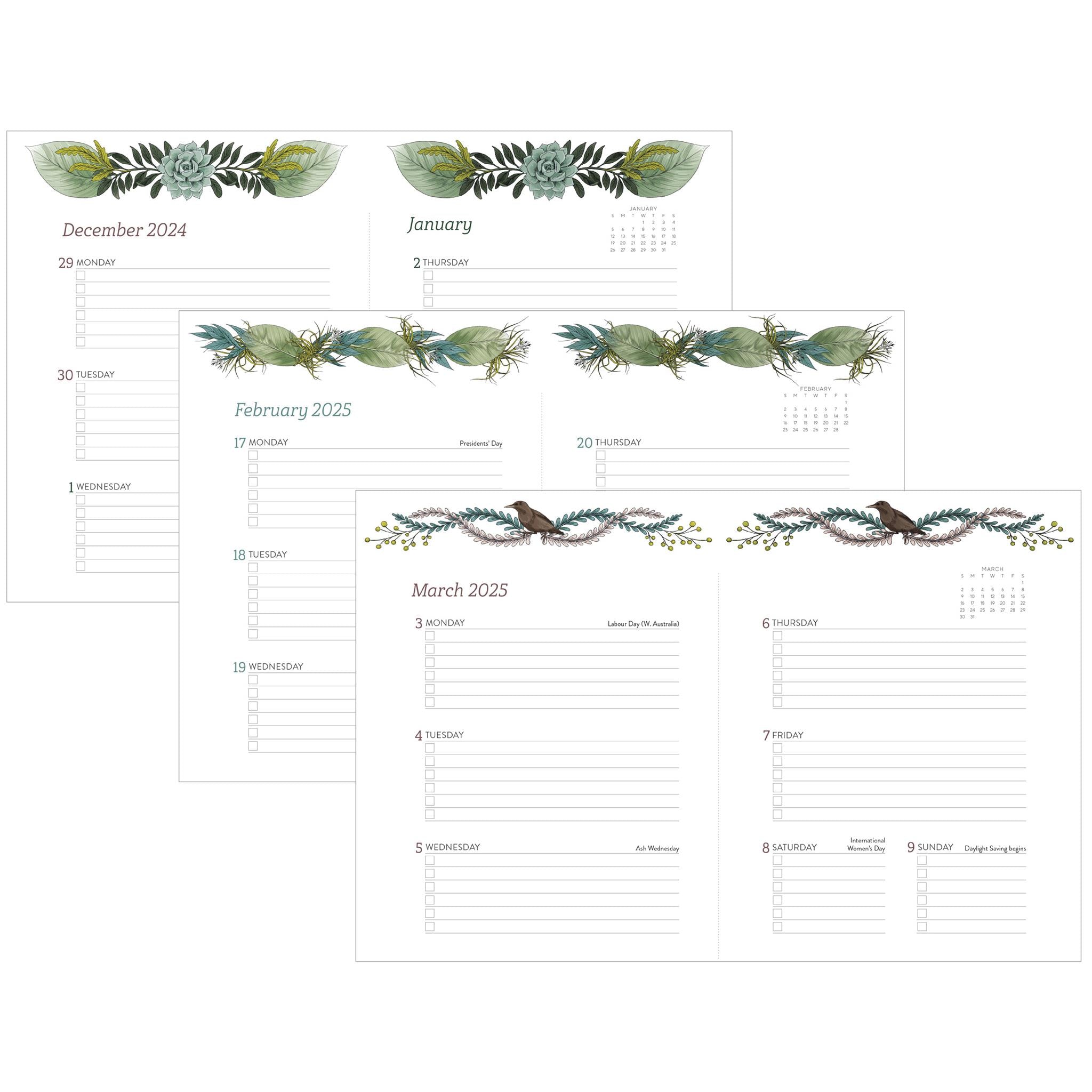 Greenery Weekly Engagement 2025 Calendar