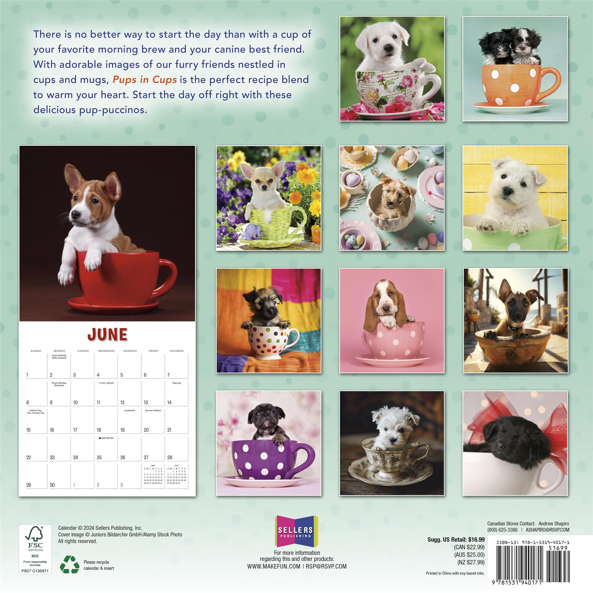 Pups In Cups Wall 2025 Calendar - Online Exclusive