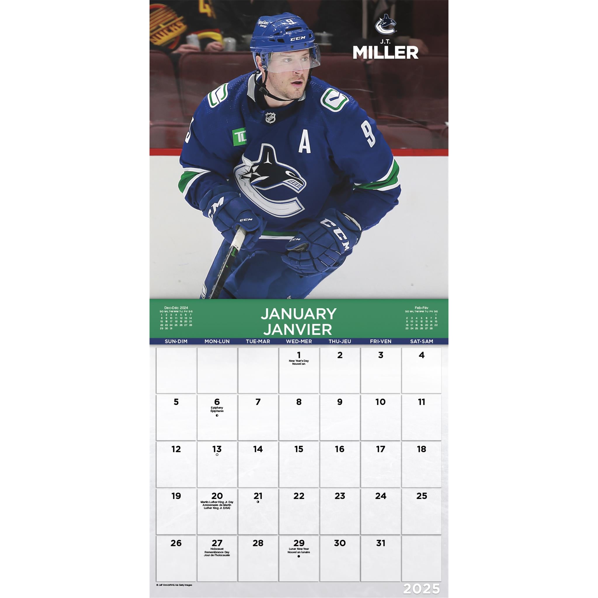 NHL Vancouver Canucks Bilingual Wall 2025 Calendar