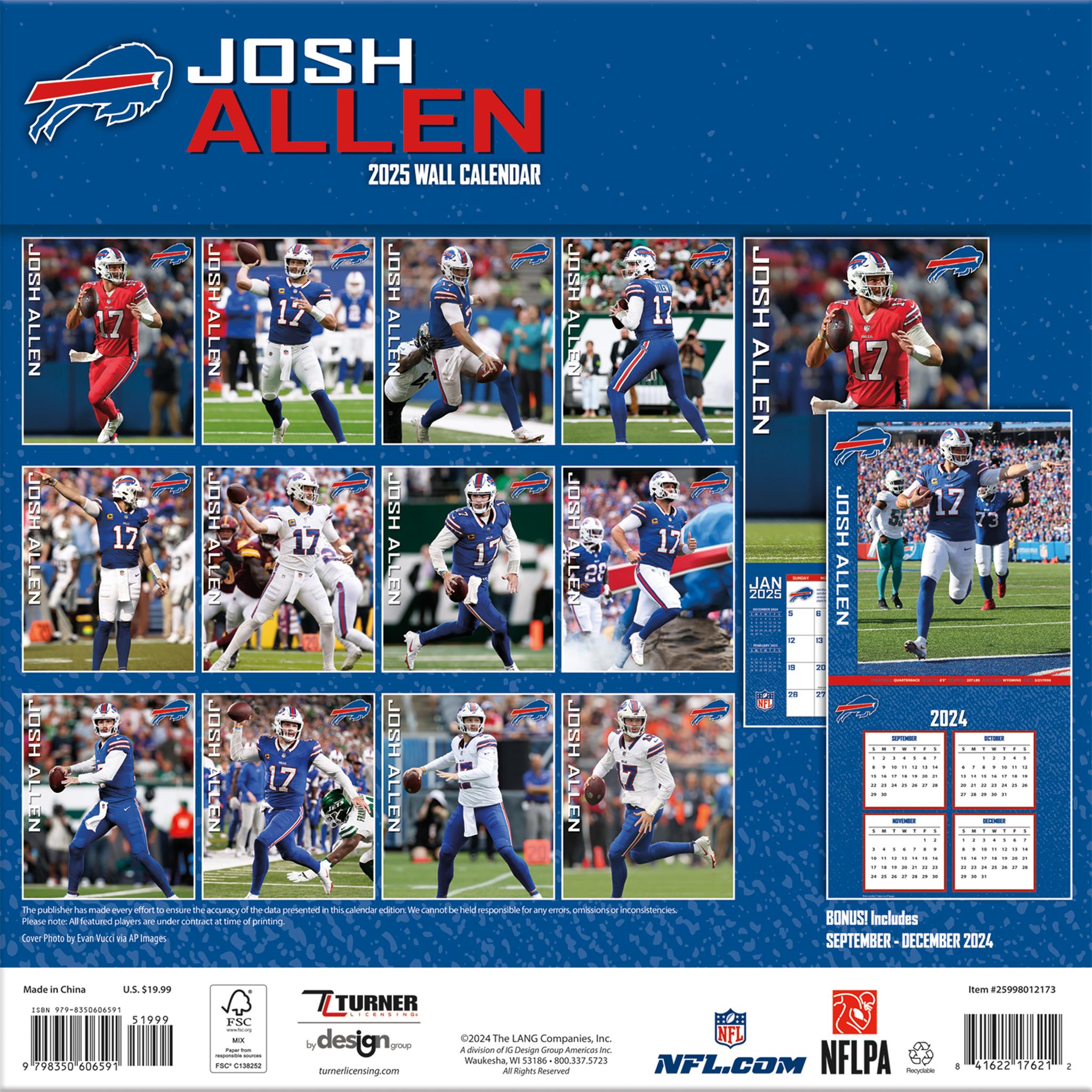 NFL Buffalo Bills Josh Allen Wall 2025 Calendar