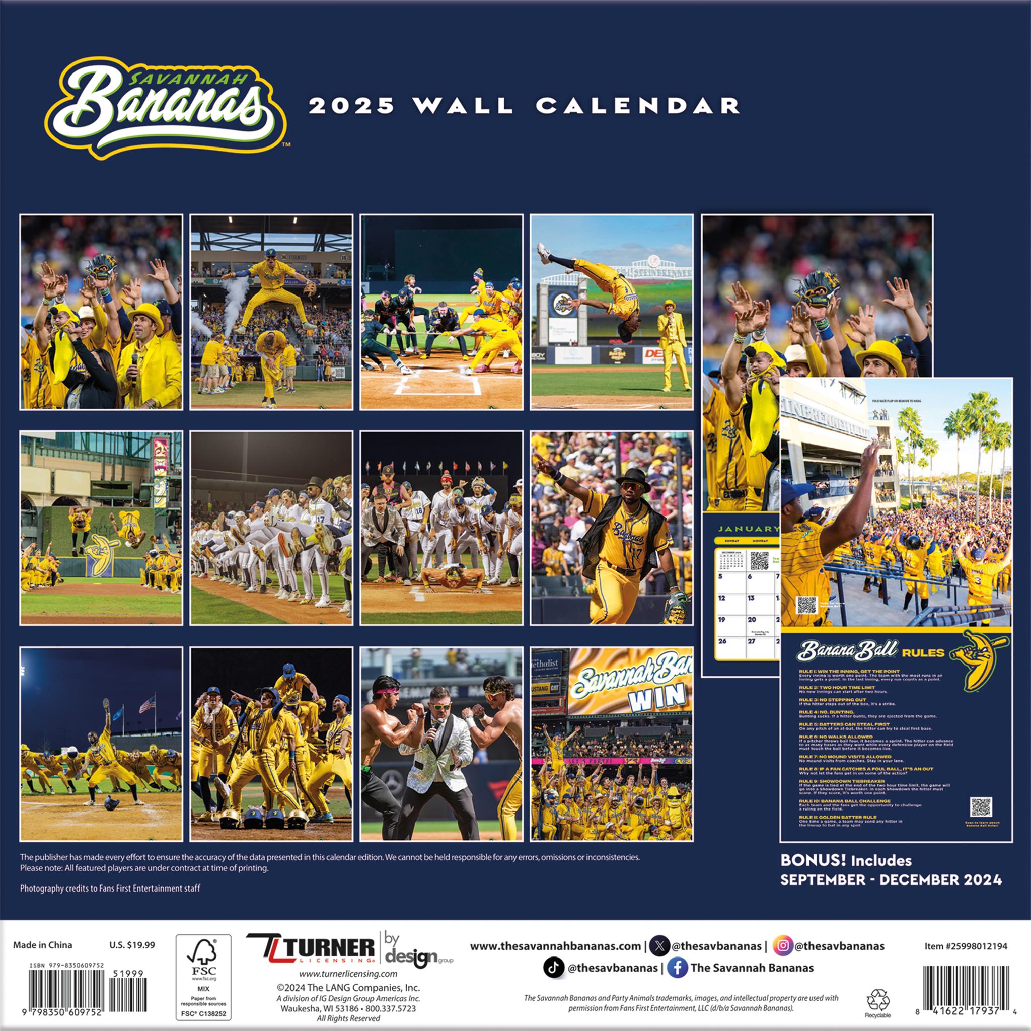 Savannah Bananas Baseball Wall 2025 Calendar - Online Exclusive