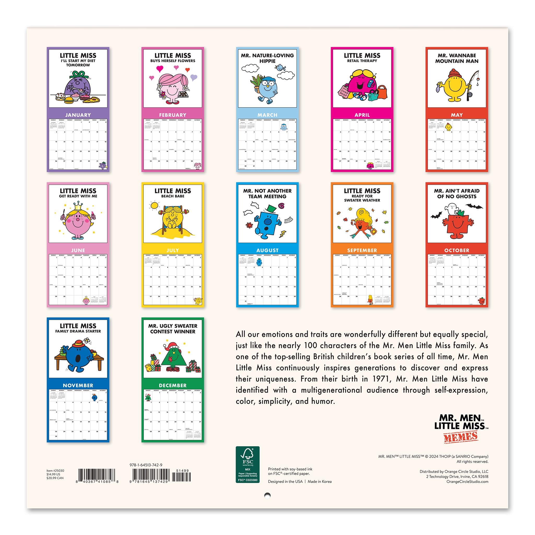 Mr Men Little Miss Wall 2025 Calendar - Online Exclusive