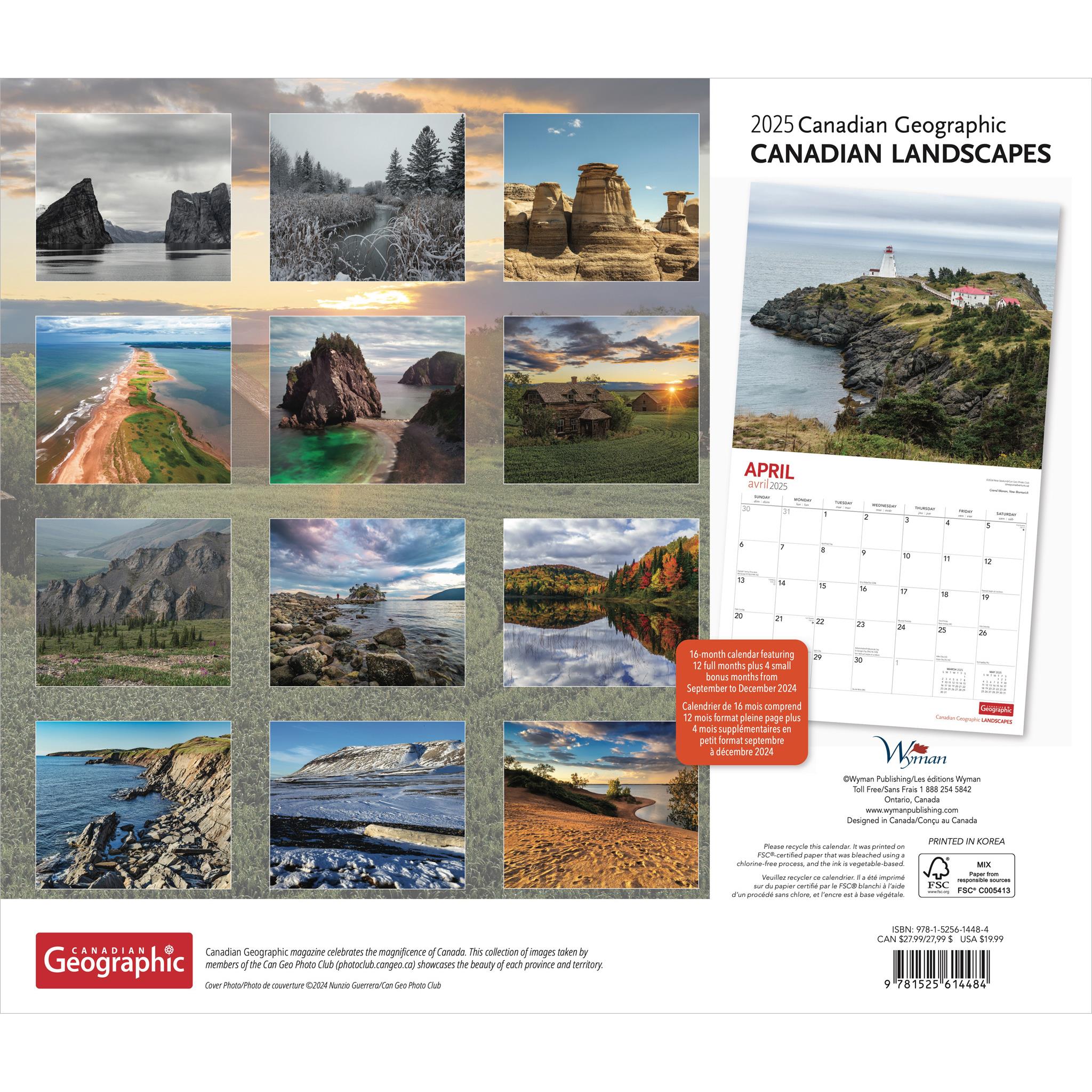 Canadian Landscapes Canadian Geographic Deluxe Wall 2025 Calendar