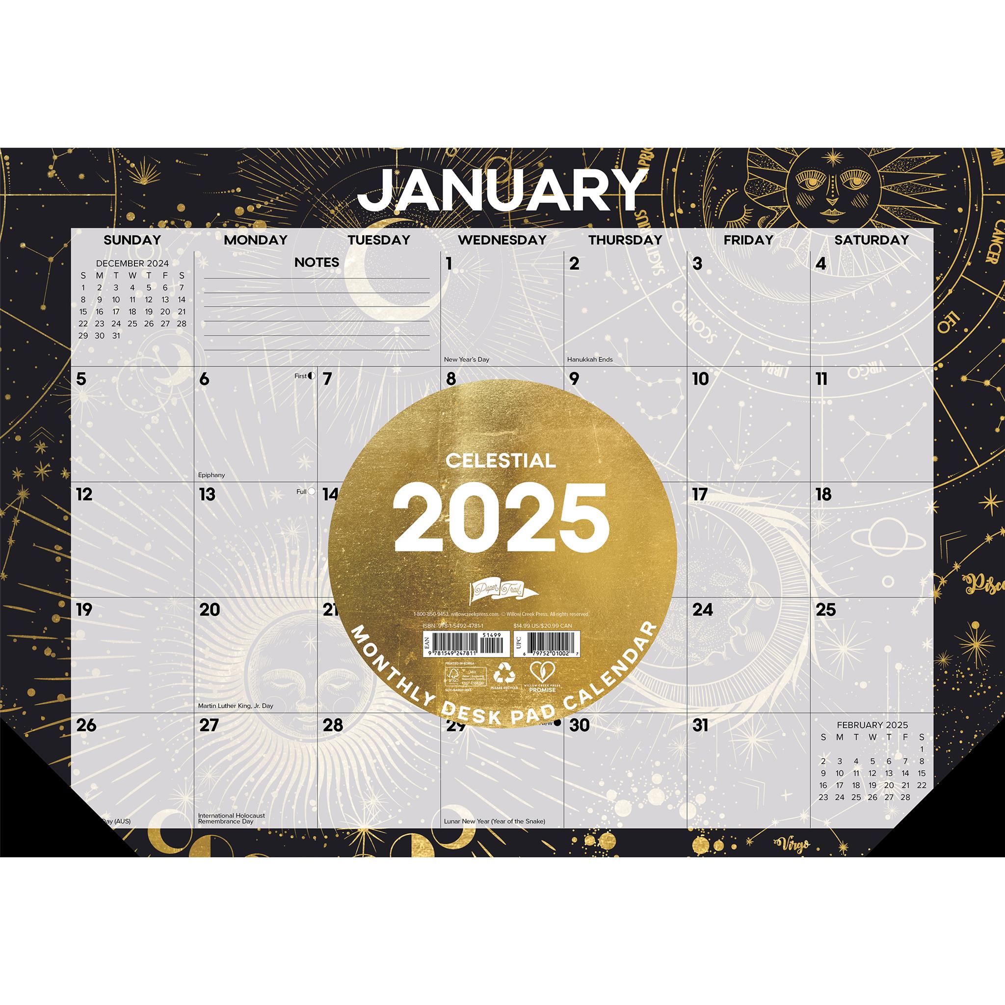 Celestial Small Desk Pad 2025 Calendar