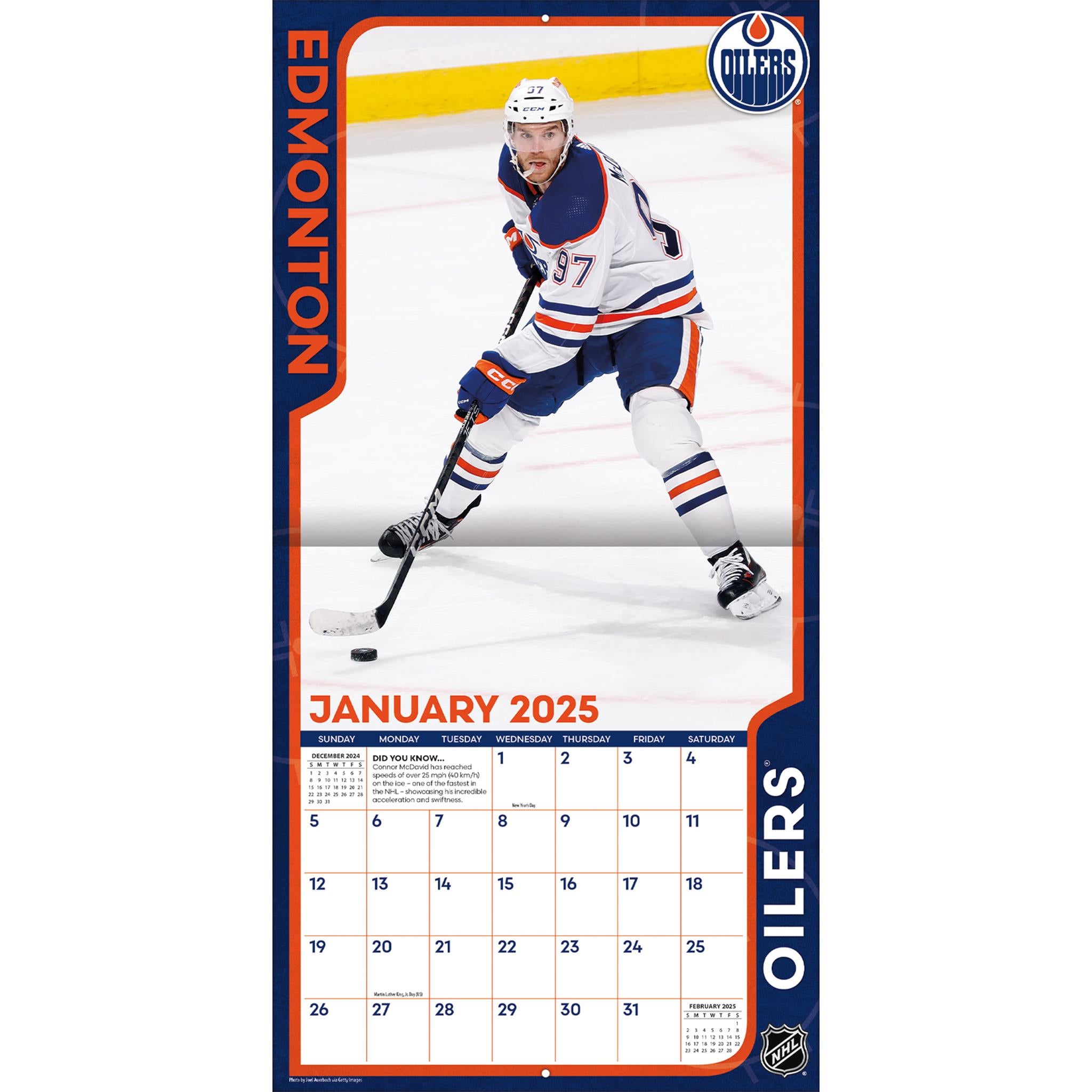 NHL Connor Mcdavid Edmonton Oilers Wall 2025 Calendar