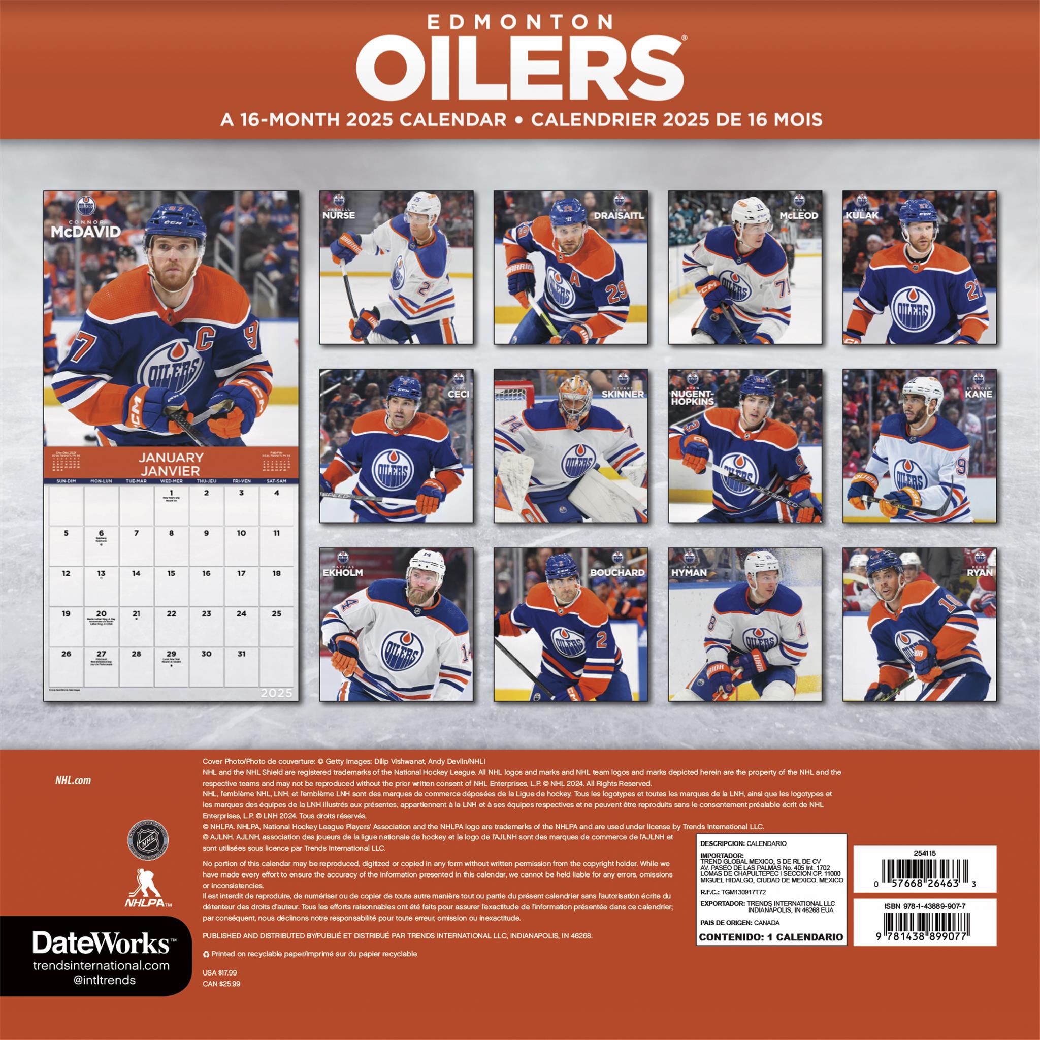 Edmonton Oilers Bilingual Wall 2025 Calendar