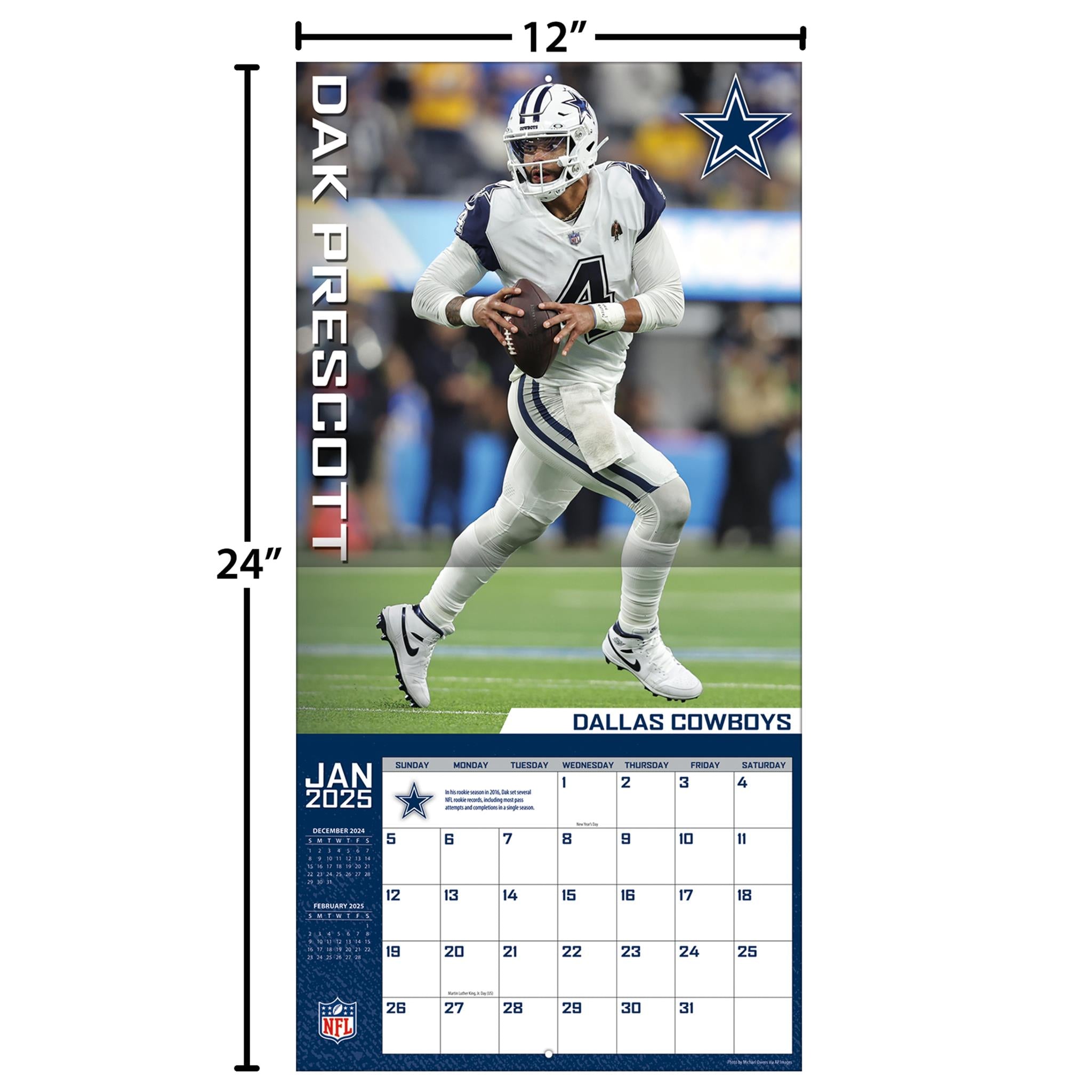 NFL Dallas Cowboys Dak Prescott Wall 2025 Calendar - Online Exclusive