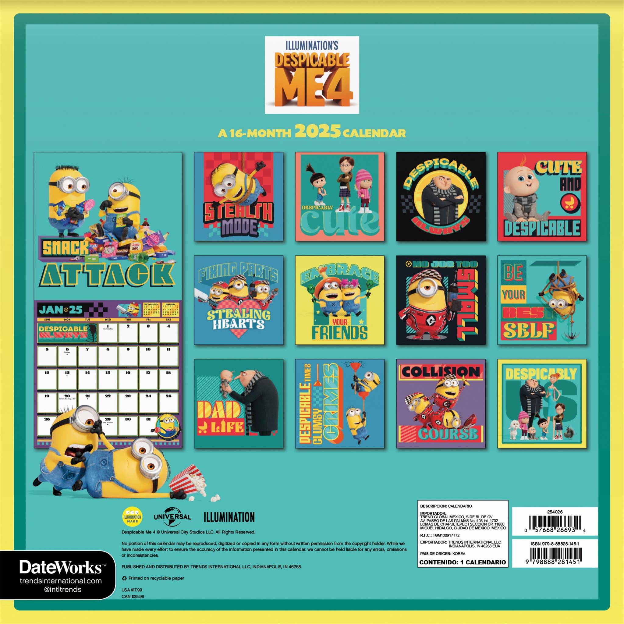 Despicable Me 4 Wall 2025 Calendar - Online Exclusive