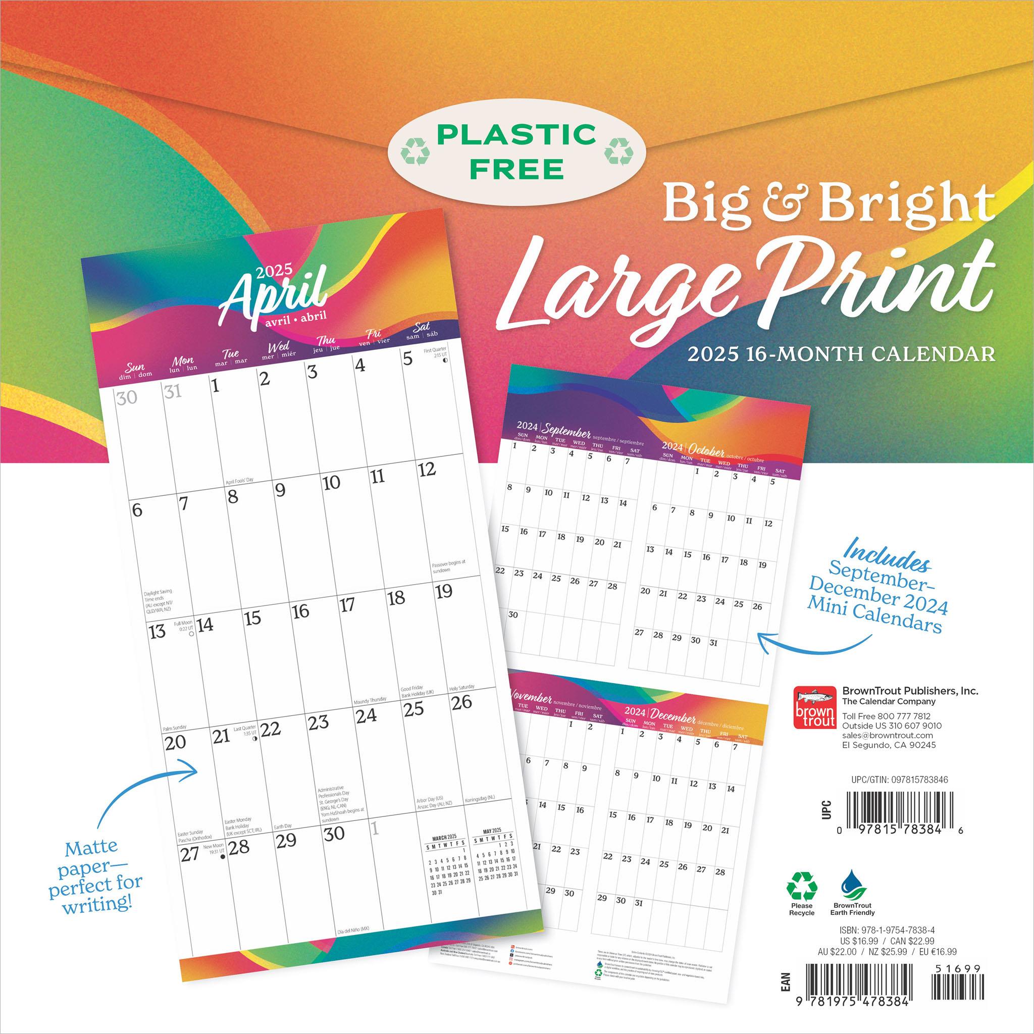 Big And Bright Large Print Wall 2025 Calendar