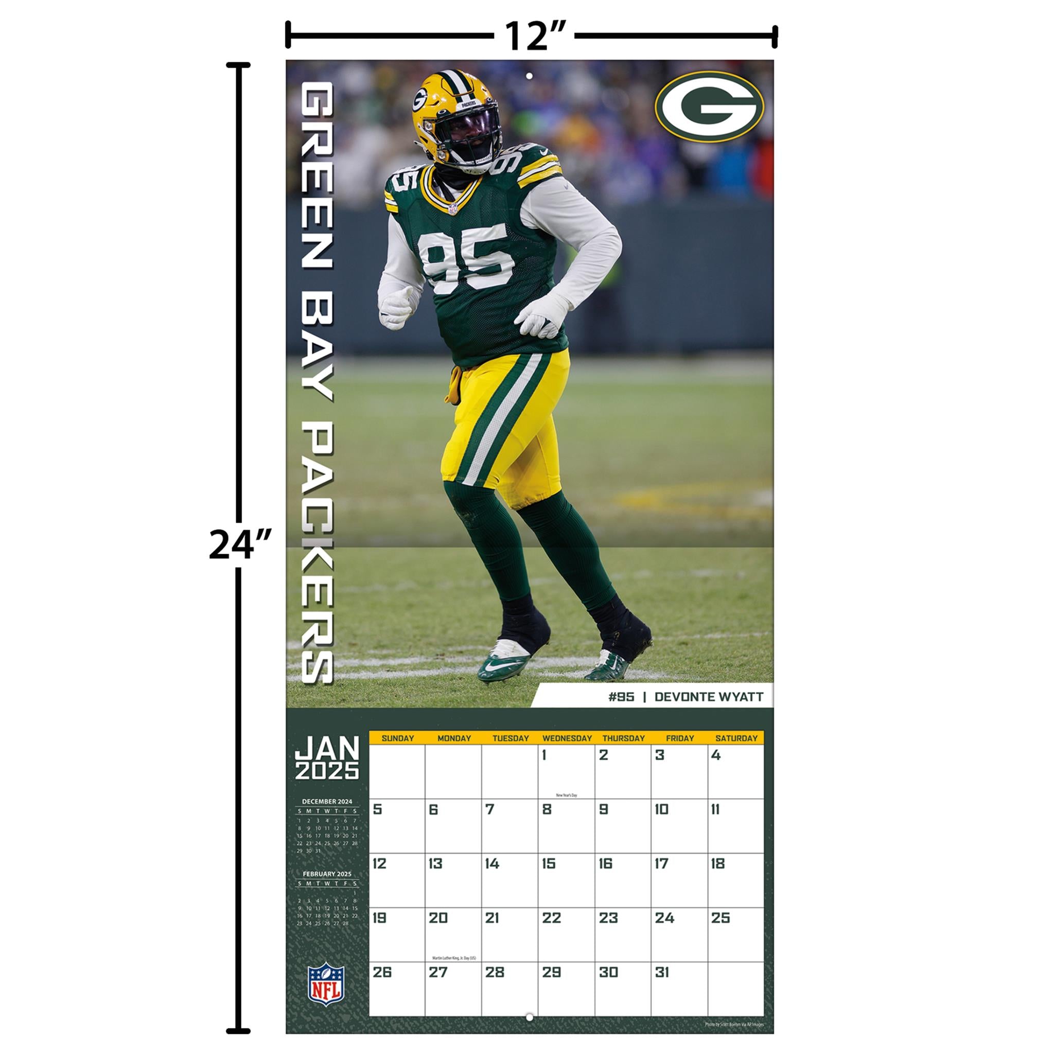 NFL Green Bay Packers Wall 2025 Calendar