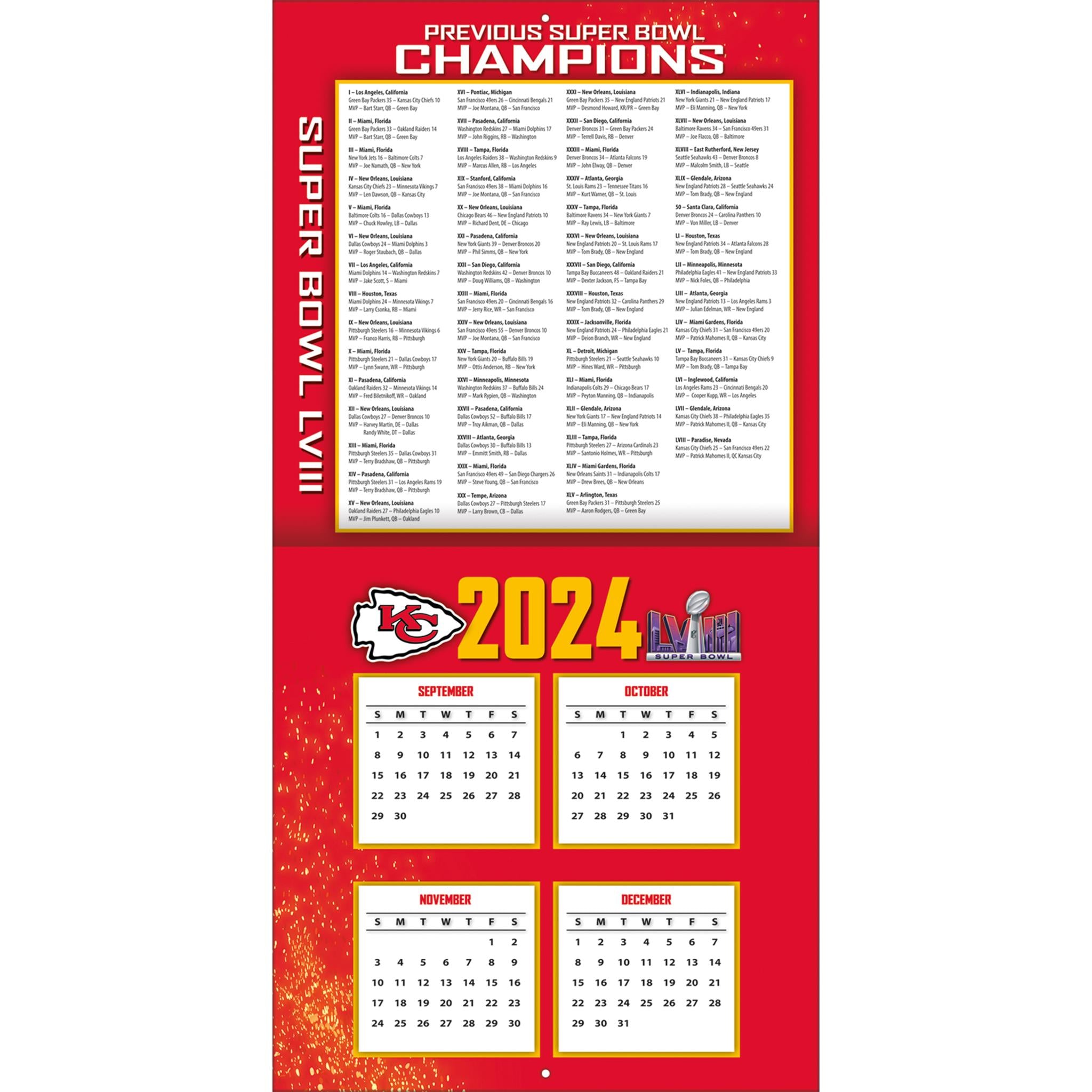 NFL Kansas City Chiefs Wall 2025 Calendar