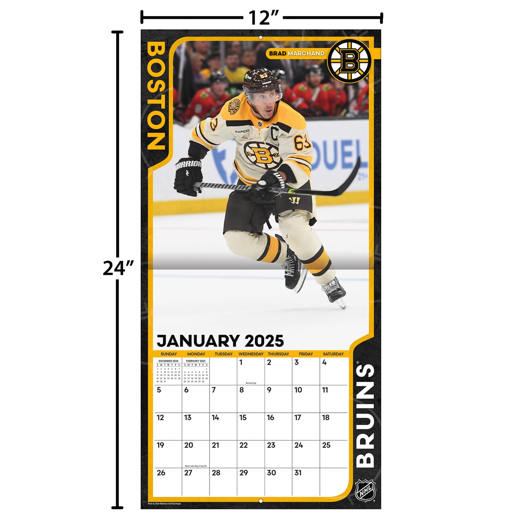 NHL Boston Bruins Wall 2025 Calendar