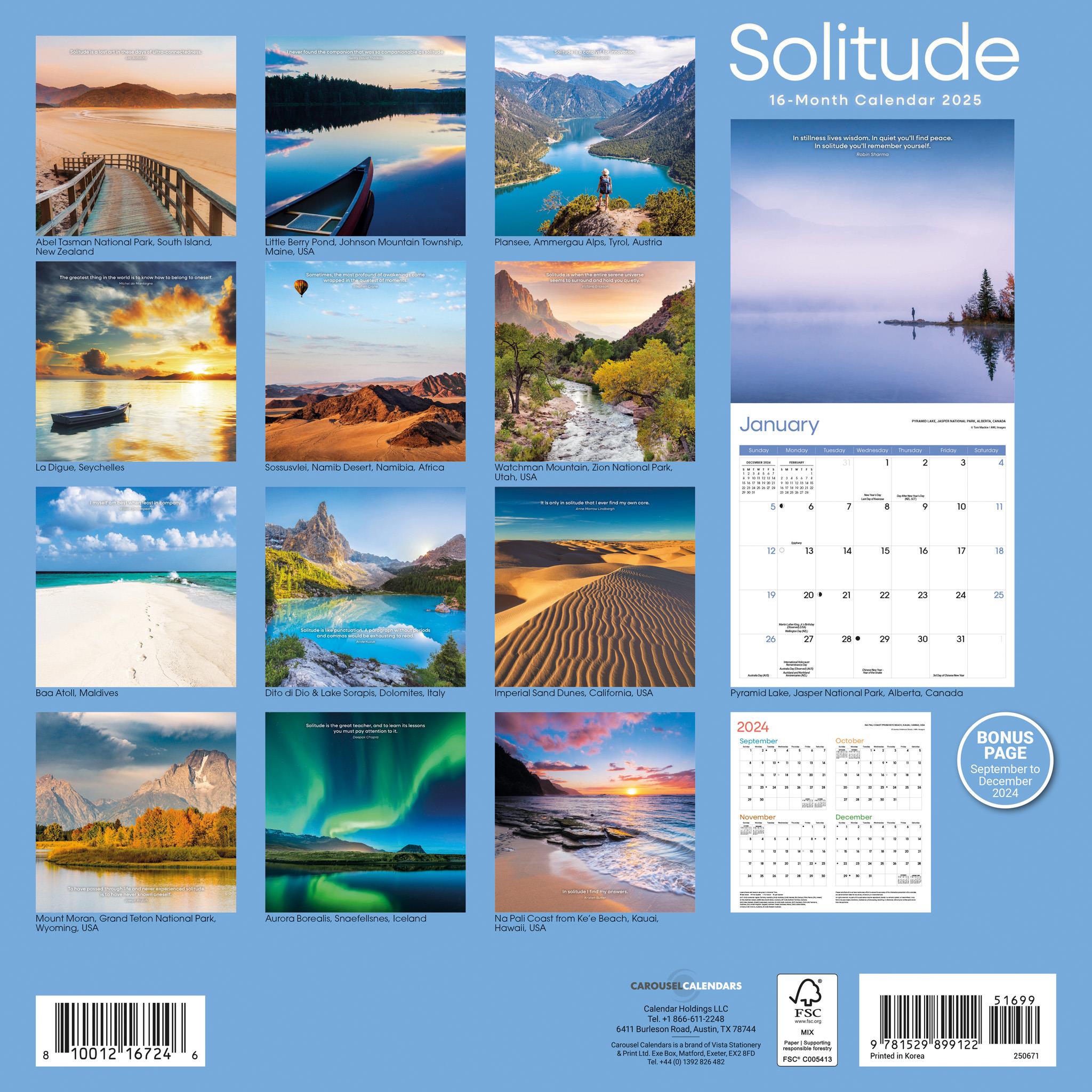 Solitude Wall 2025 Calendar