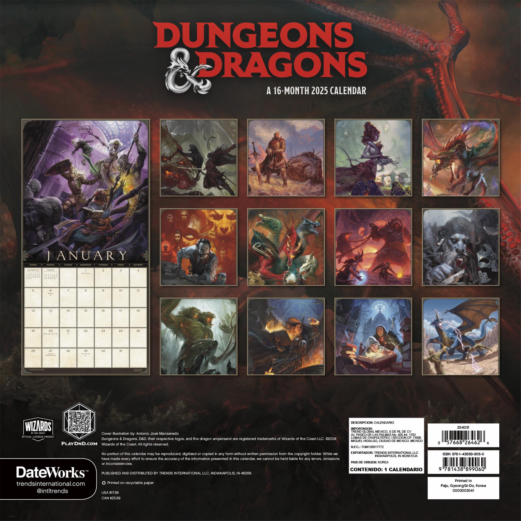 Dungeons And Dragons Classic Wall 2025 Calendar - Online Exclusive