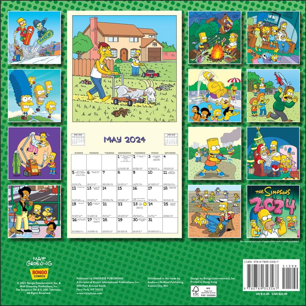 9780789343567 Simpsons 2024 Wall Calendar Universe Publishing