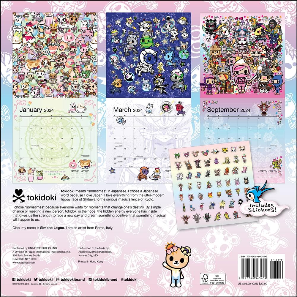9780789343659 tokidoki 2024 Wall Calendar Universe Publishing