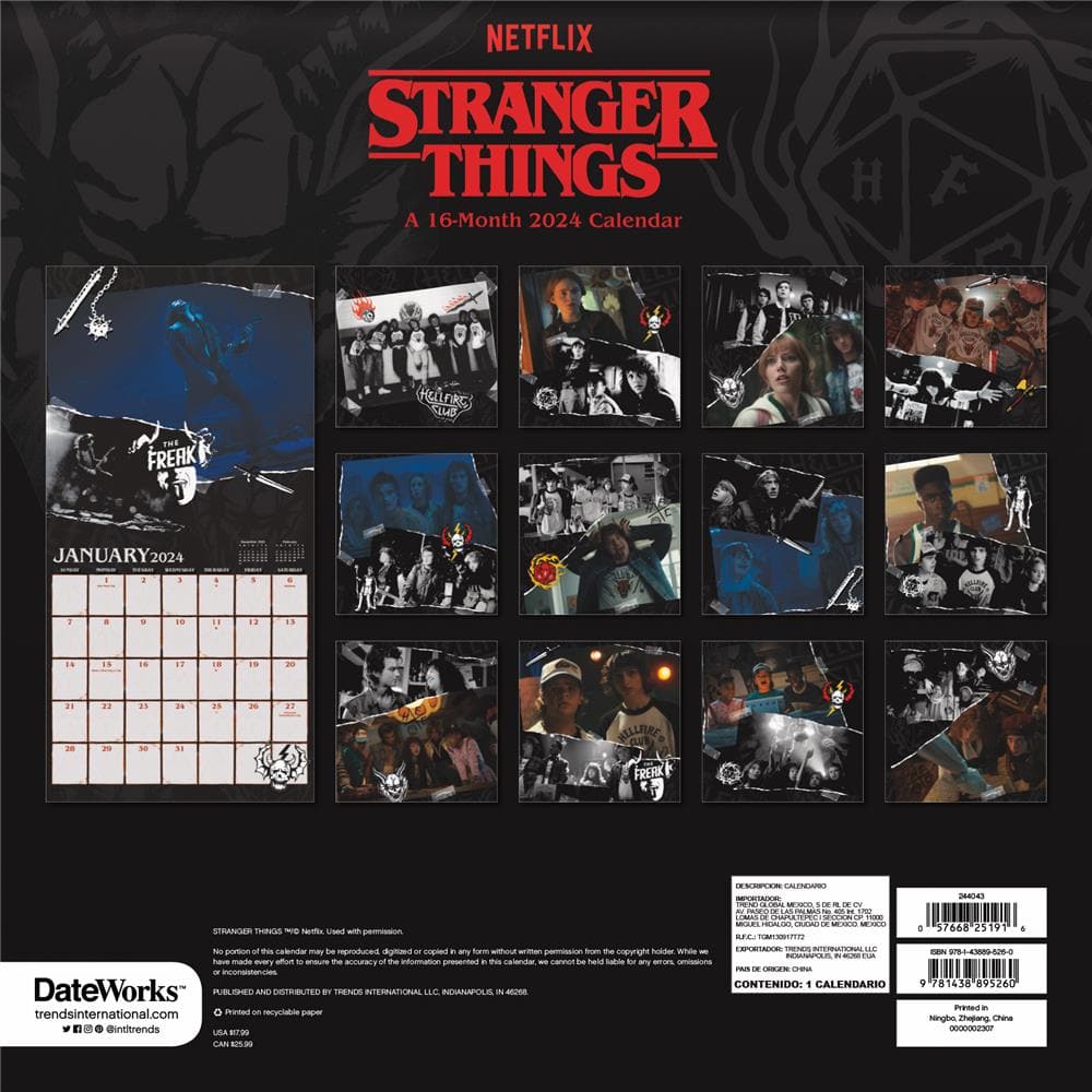 9781438897479 Stranger Things 2024 Exclusive Wall Calendar with Decal