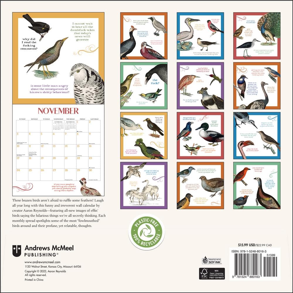 9781525611414 Oiseaux Birds Can Geo 2024 Wall Calendar (French