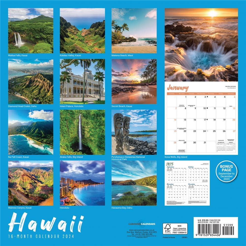 9781529834406 Hawaii 2024 Wall Calendar Carousel Calendars Calendar Club