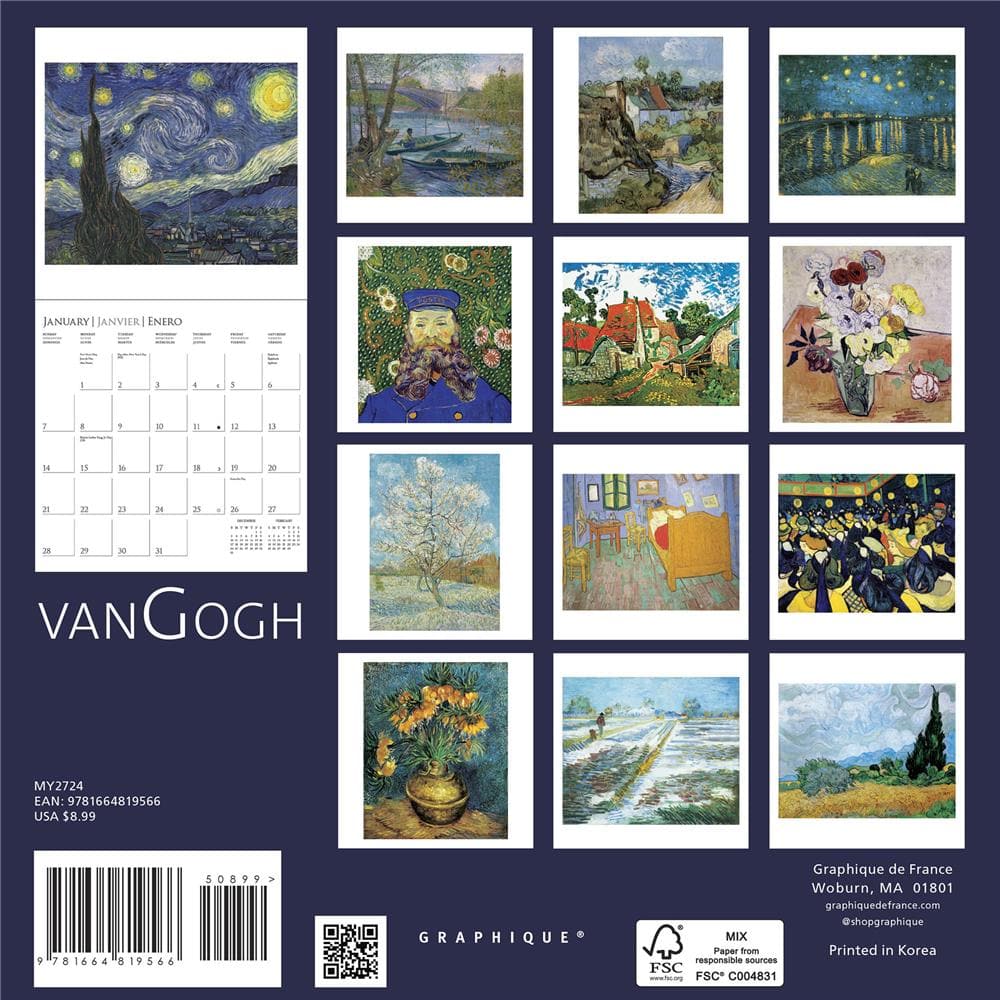 Van Gogh Calendar 2024 Square Artist Wall Calendar - 16 Month