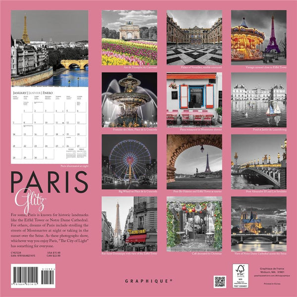 9781664821415 Paris Glitz 2024 Wall Calendar Graphique de France