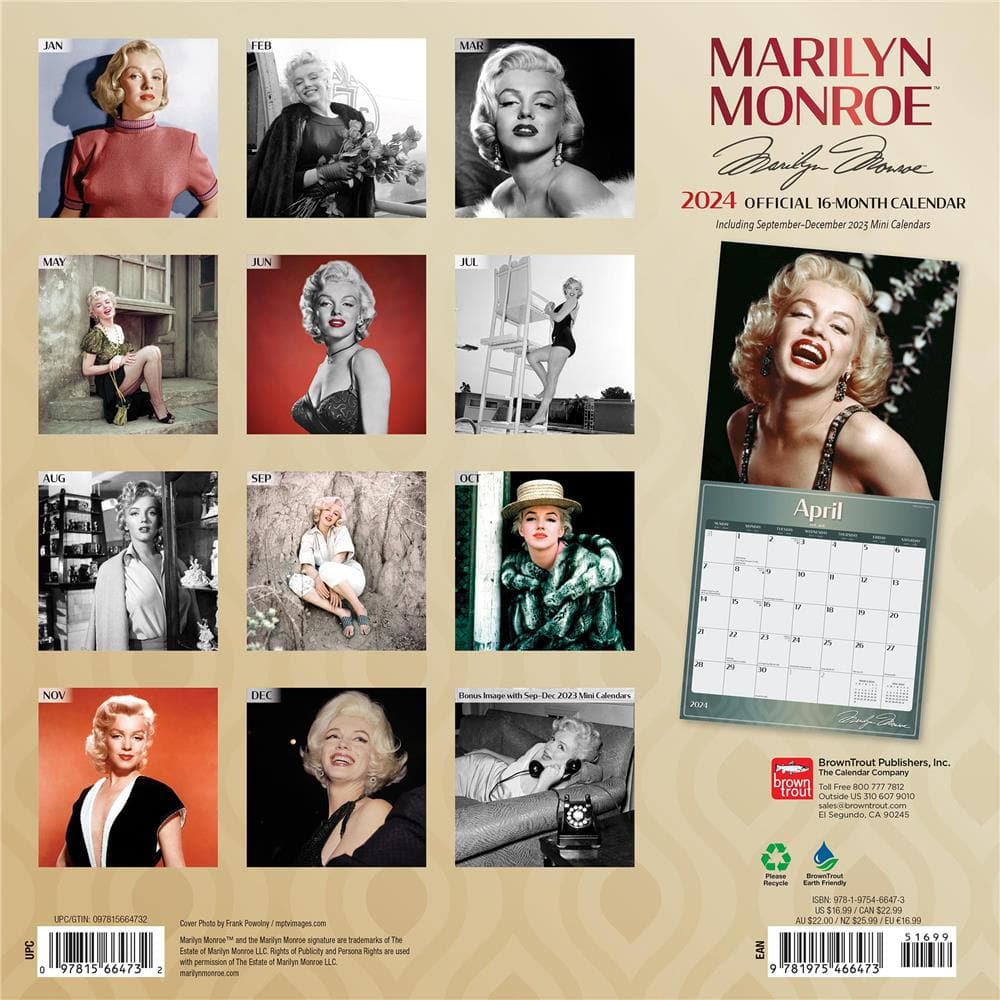 9781975466473 Marilyn Monroe 2024 Wall Calendar BrownTrout